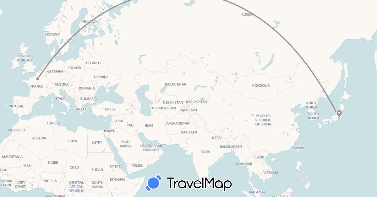 TravelMap itinerary: plane in France, Japan (Asia, Europe)